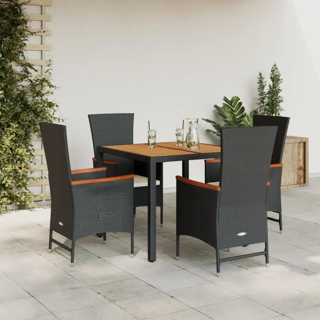 5 Piece Garden Dining Set with Cushions Black Poly Rattan 5 Piece Garden Dining Set with Cushions Black Poly Rattan