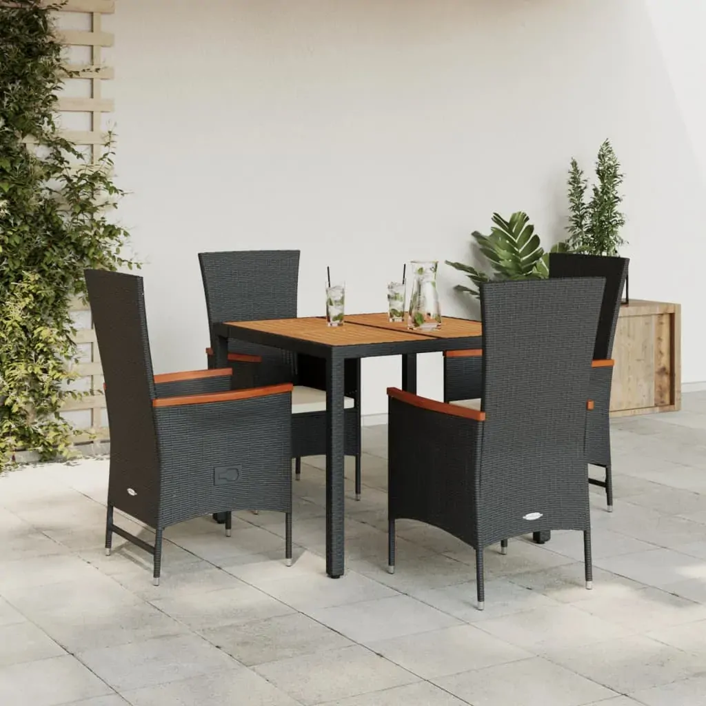 5 Piece Garden Dining Set with Cushions Black Poly Rattan 5 Piece Garden Dining Set with Cushions Black Poly Rattan