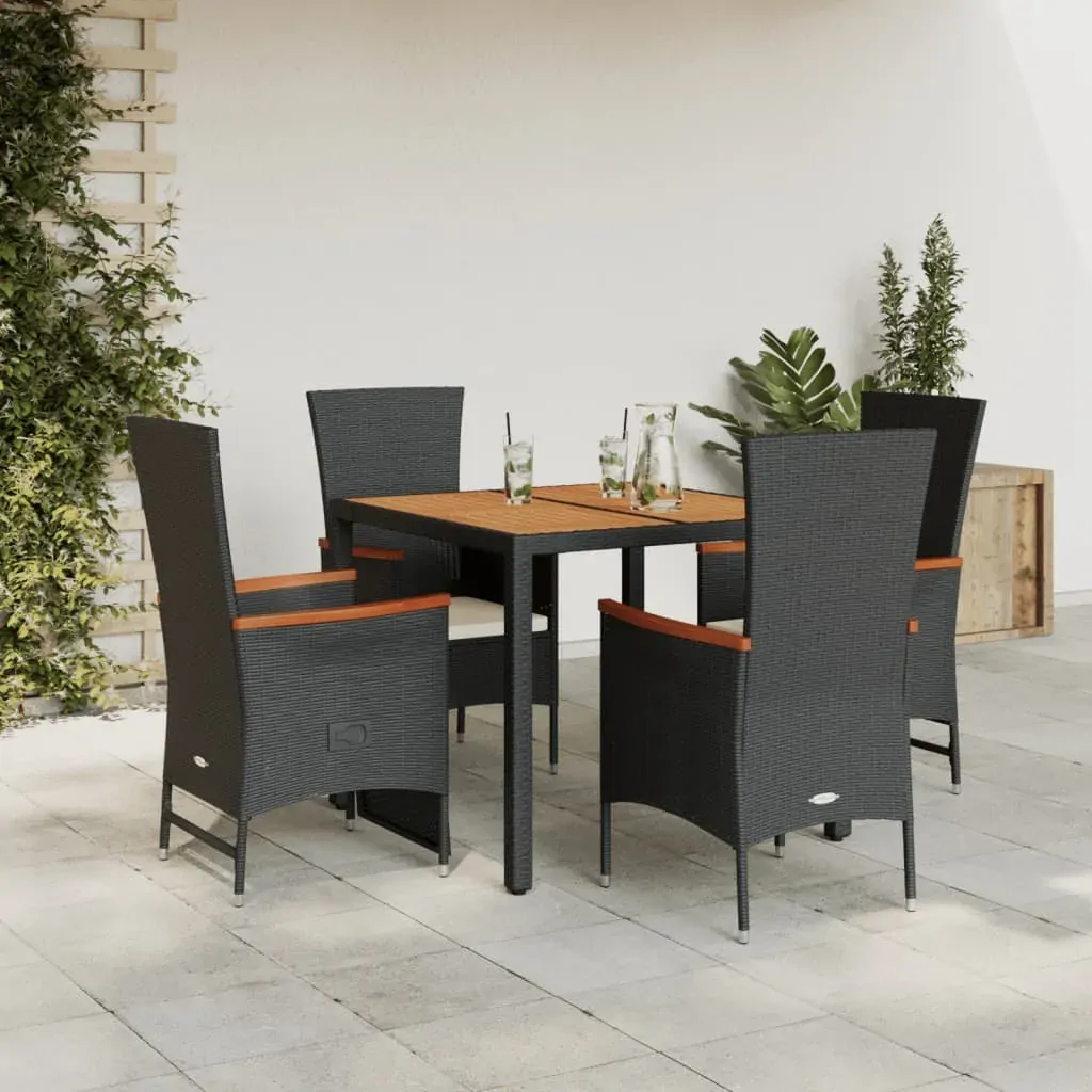 5 Piece Garden Dining Set with Cushions Black Poly Rattan 5 Piece Garden Dining Set with Cushions Black Poly Rattan