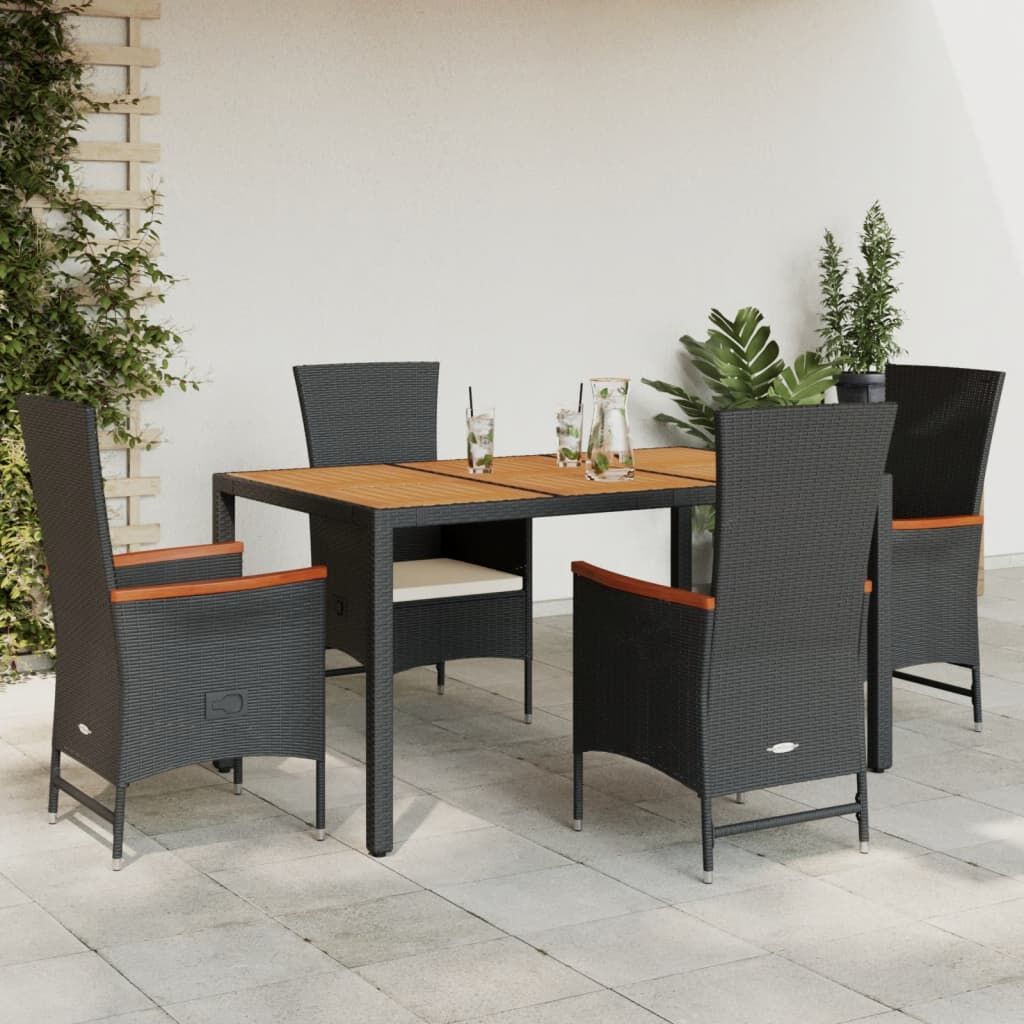 5 Piece Garden Dining Set with Cushions Black Poly Rattan 5 Piece Garden Dining Set with Cushions Black Poly Rattan
