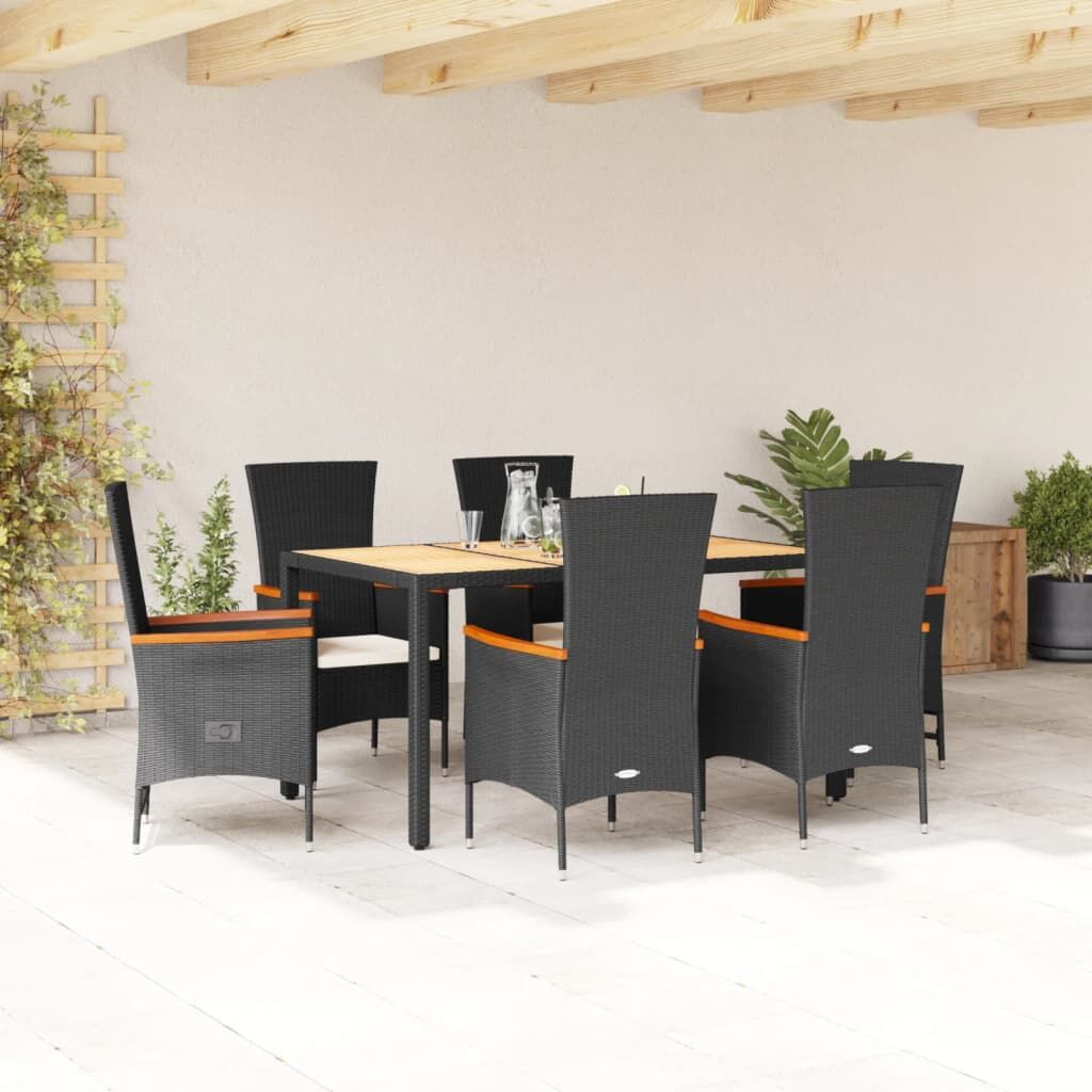 7 Piece Garden Dining Set with Cushions Black Poly Rattan 7 Piece Garden Dining Set with Cushions Black Poly Rattan