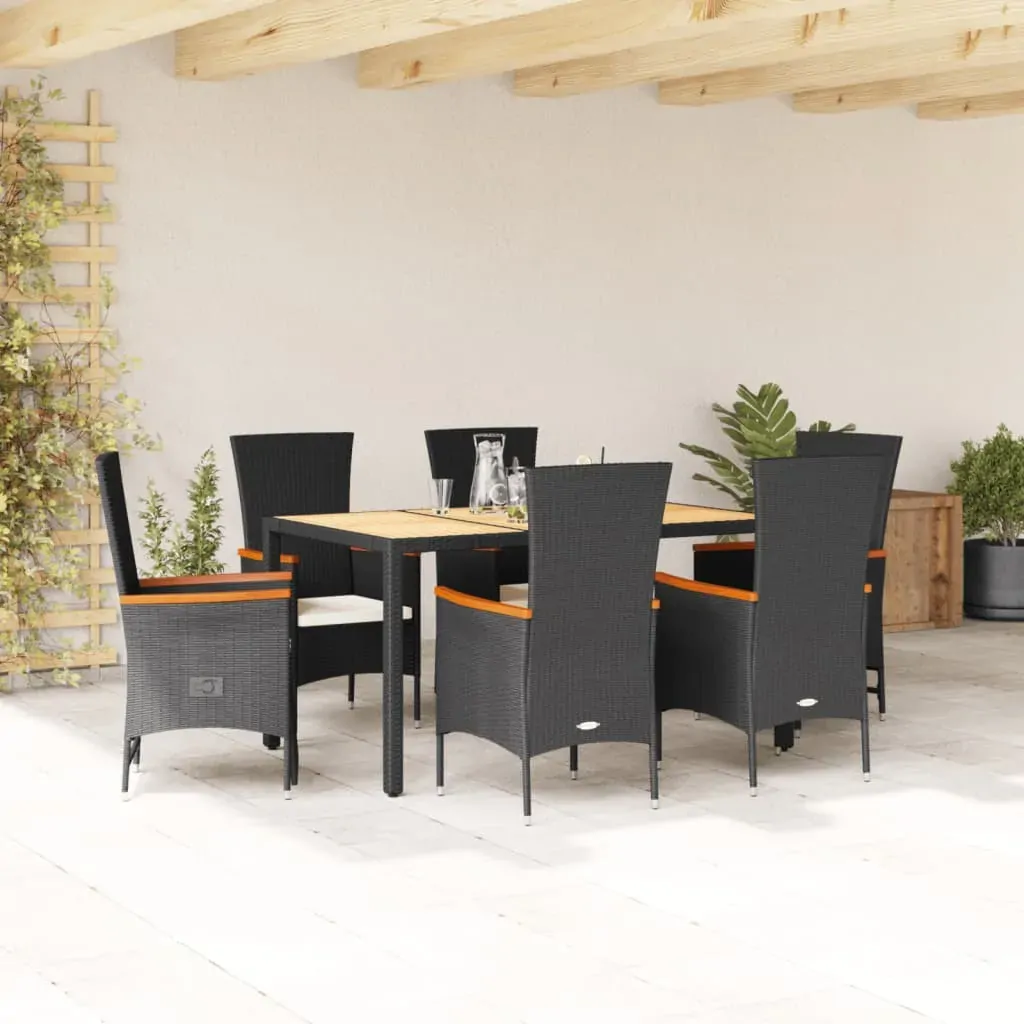 7 Piece Garden Dining Set with Cushions Black Poly Rattan 7 Piece Garden Dining Set with Cushions Black Poly Rattan