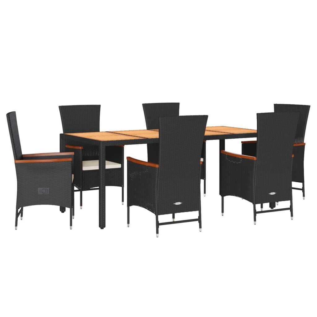 7 Piece Garden Dining Set with Cushions Black Poly Rattan 7 Piece Garden Dining Set with Cushions Black Poly Rattan