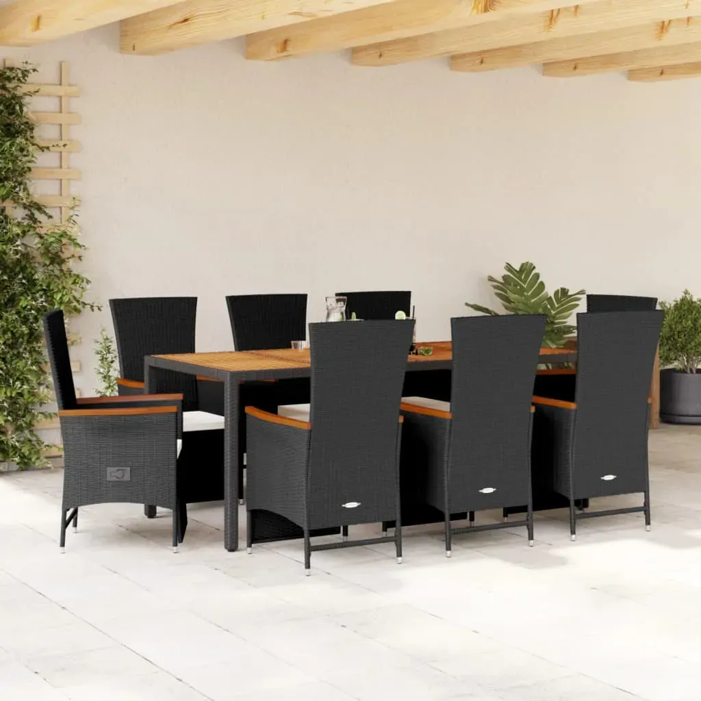 9 Piece Garden Dining Set with Cushions Black Poly Rattan 9 Piece Garden Dining Set with Cushions Black Poly Rattan