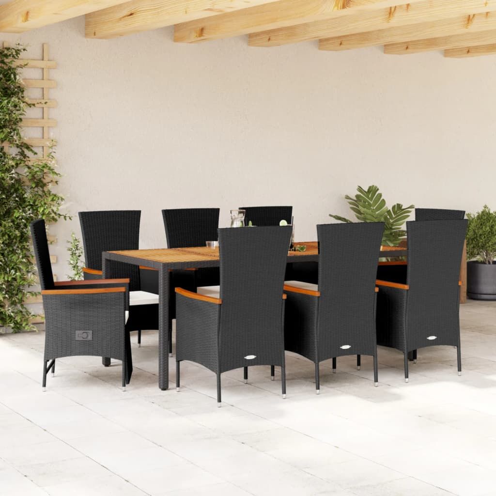 9 Piece Garden Dining Set with Cushions Black Poly Rattan 9 Piece Garden Dining Set with Cushions Black Poly Rattan