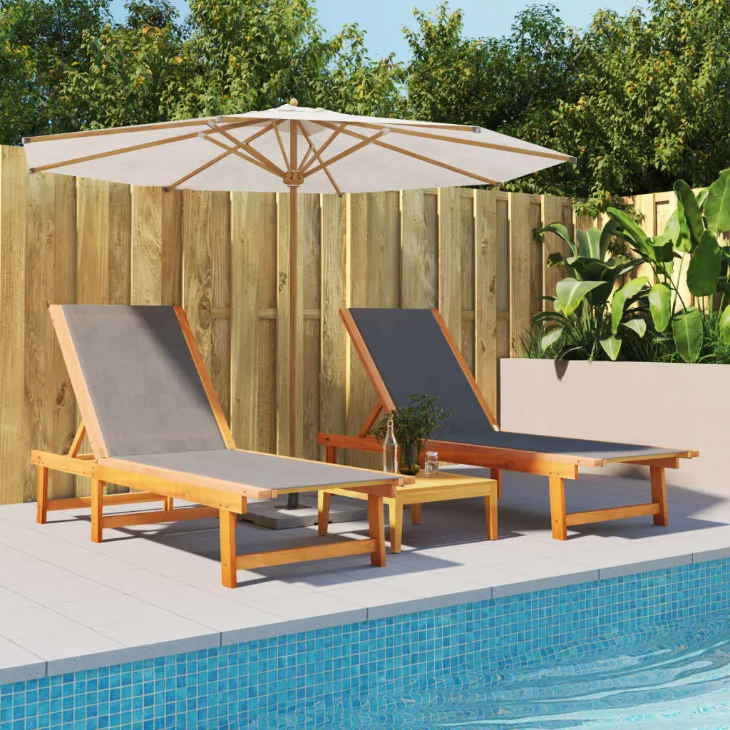 Sun Loungers 2 pcs Black Solid Wood Acacia and Textilene Sun Loungers 2 pcs Black Solid Wood Acacia and Textilene