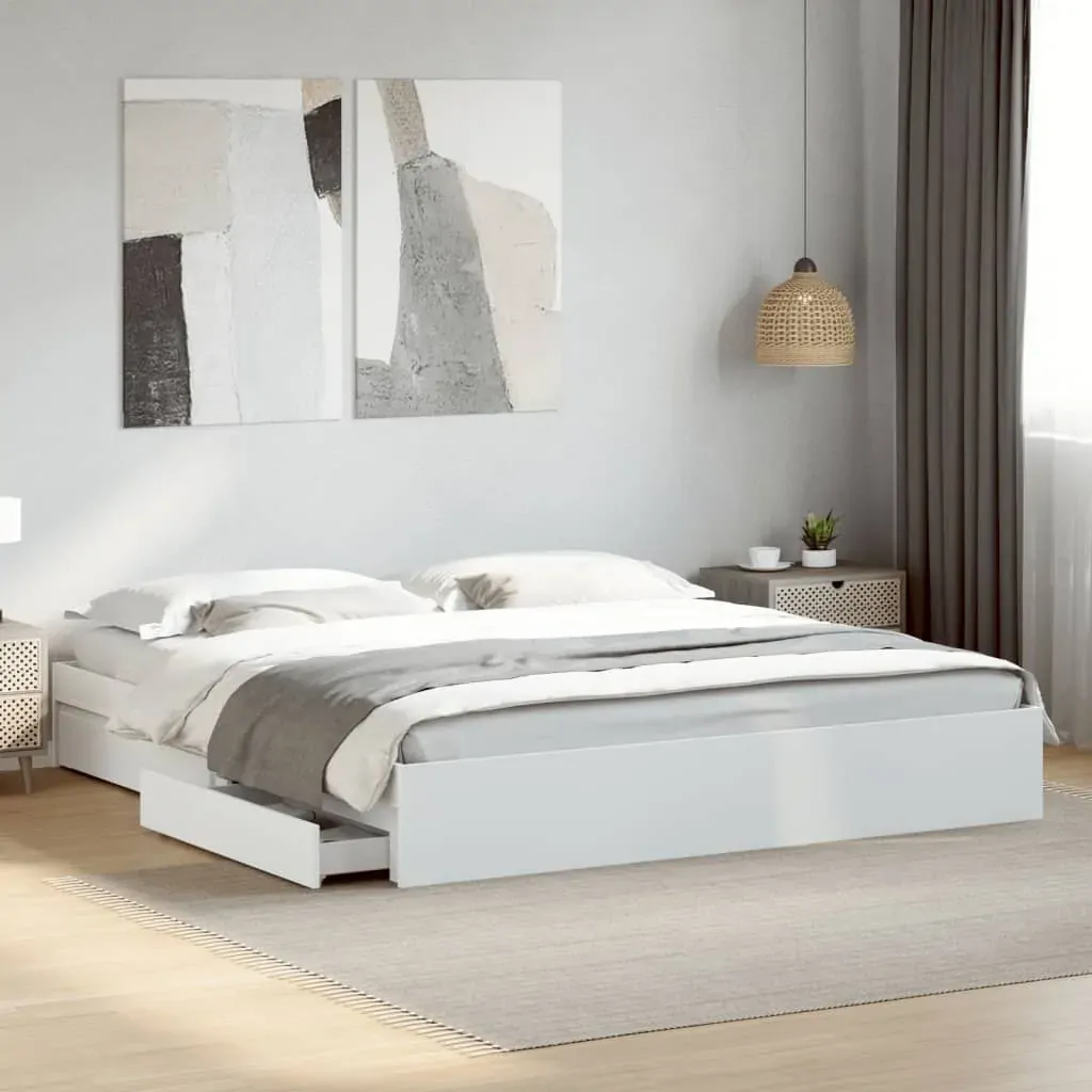 Bed Frame with Drawers without Mattress White 183x203 cm King Bed Frame with Drawers without Mattress White 183x203 cm King