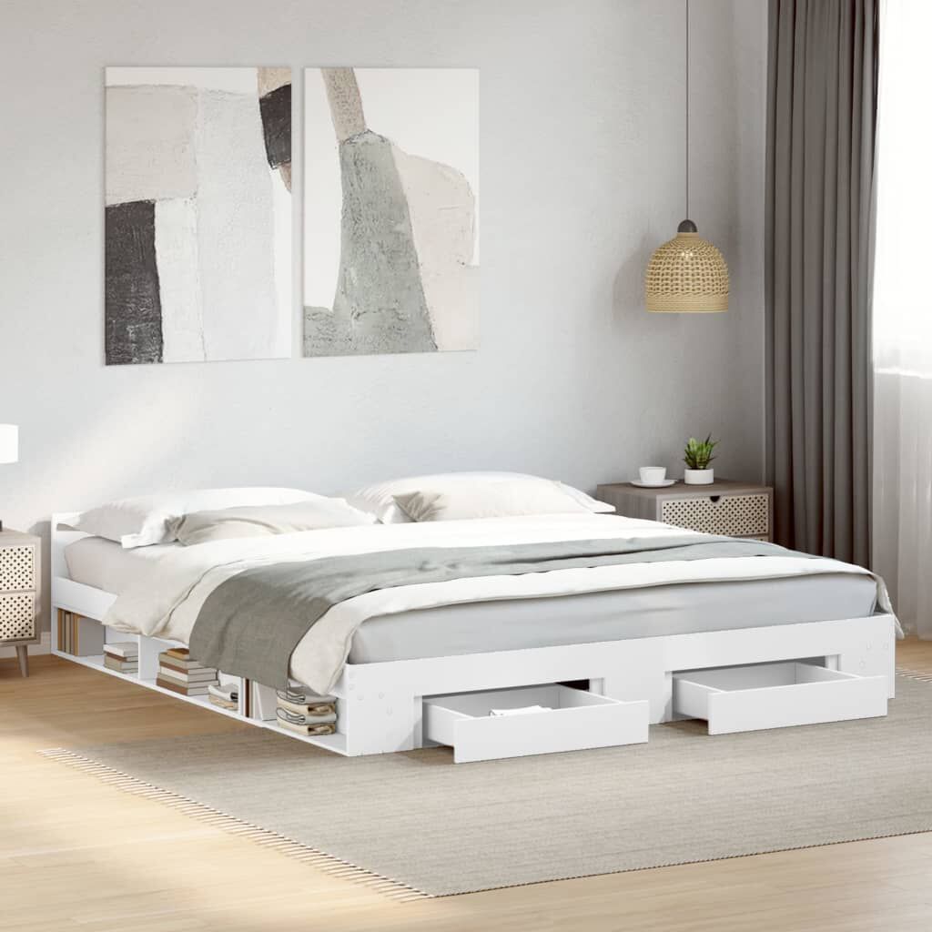 Bed Frame with Drawers without Mattress White 183x203 cm King Bed Frame with Drawers without Mattress White 183x203 cm King