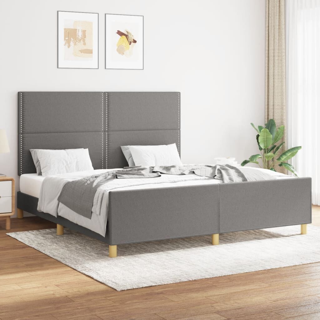 Bed Frame without Mattress Dark Grey 152x203 cm Queen Fabric Bed Frame without Mattress Dark Grey 152x203 cm Queen Fabric