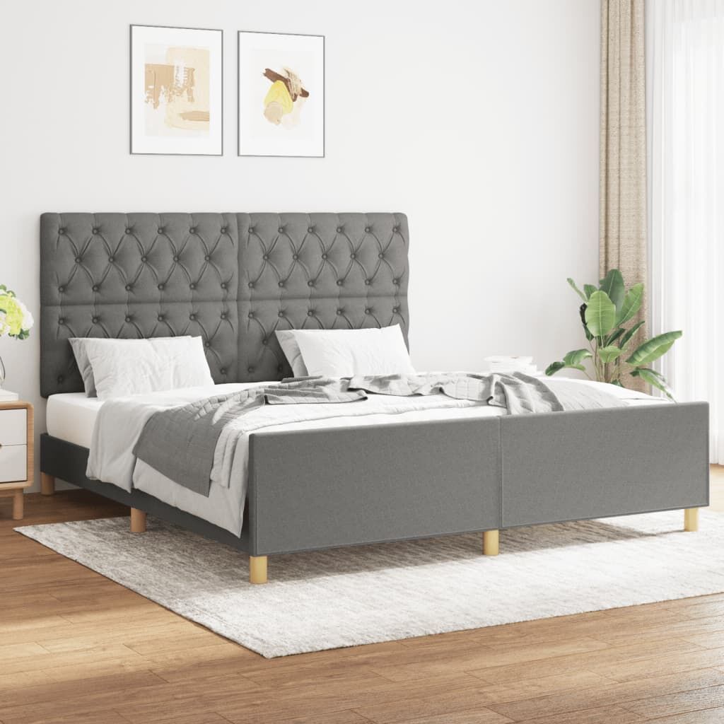 Bed Frame without Mattress Dark Grey 152x203 cm Queen Fabric Bed Frame without Mattress Dark Grey 152x203 cm Queen Fabric