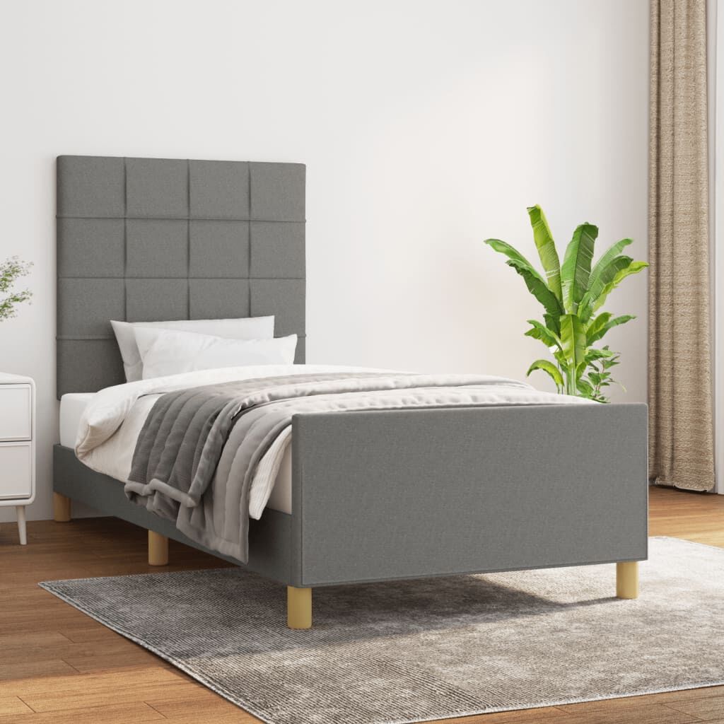 Bed Frame without Mattress Dark Grey 107x203 cm King Single Size Fabric Bed Frame without Mattress Dark Grey 107x203 cm King Single Size Fabric