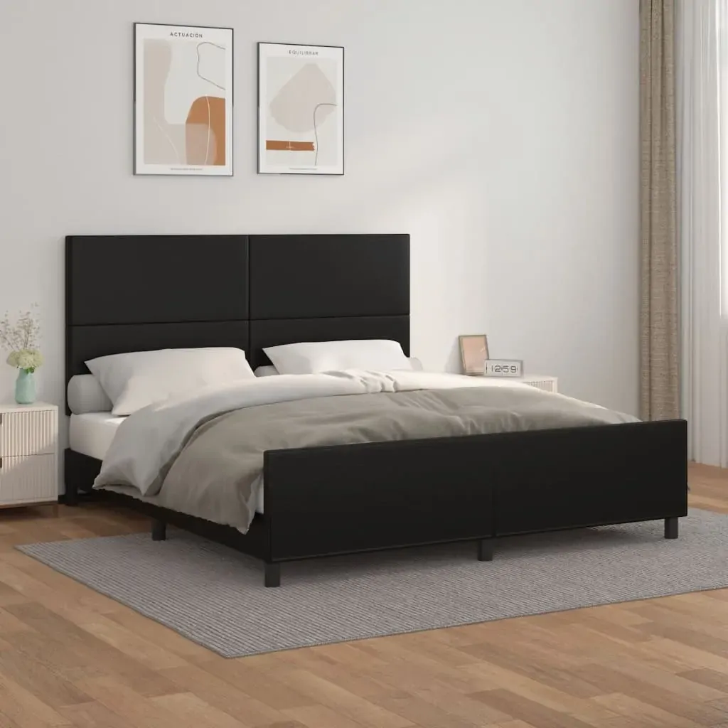 Bed Frame without Mattress Black 152x203 cm Queen Faux Leather Bed Frame without Mattress Black 152x203 cm Queen Faux Leather