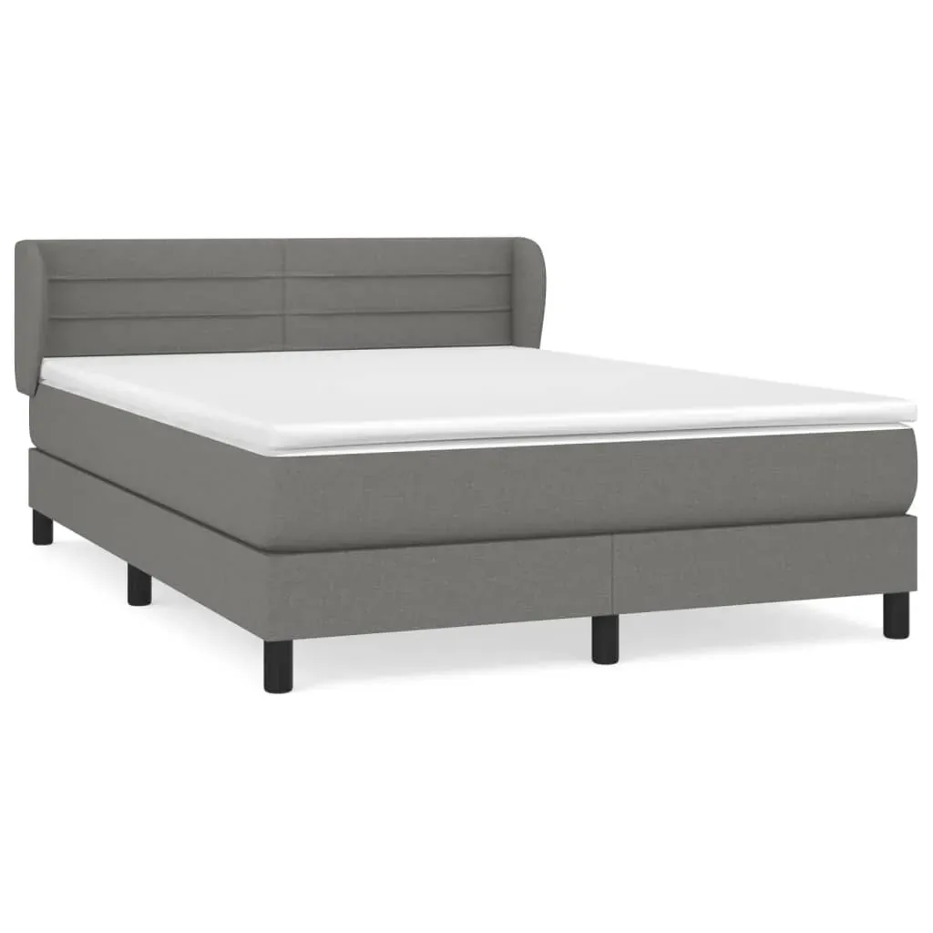 Box Spring Bed with Mattress Dark Grey 137x187 cm Double Size Fabric Box Spring Bed with Mattress Dark Grey 137x187 cm Double Size Fabric