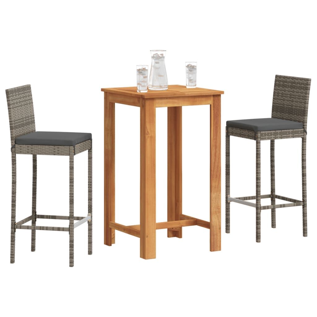 3 Piece Garden Bar Set Grey Solid Wood Acacia and Poly Rattan 3 Piece Garden Bar Set Grey Solid Wood Acacia and Poly Rattan