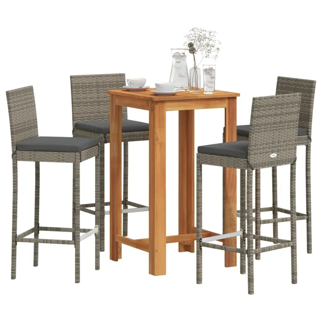 5 Piece Garden Bar Set Grey Solid Wood Acacia and Poly Rattan 5 Piece Garden Bar Set Grey Solid Wood Acacia and Poly Rattan