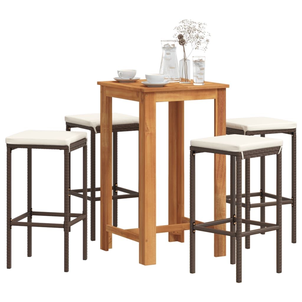 5 Piece Garden Bar Set Brown Solid Wood Acacia and Poly Rattan 5 Piece Garden Bar Set Brown Solid Wood Acacia and Poly Rattan