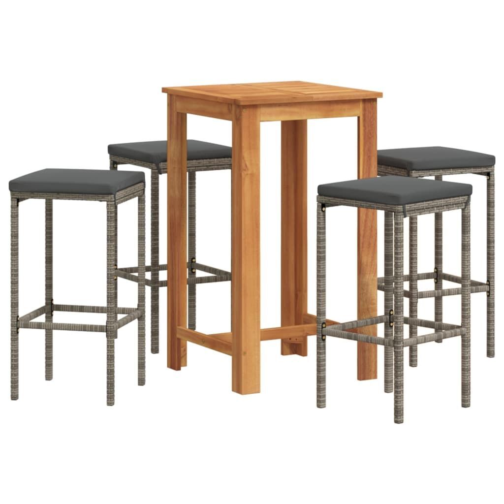 5 Piece Garden Bar Set Grey Solid Wood Acacia and Poly Rattan 5 Piece Garden Bar Set Grey Solid Wood Acacia and Poly Rattan