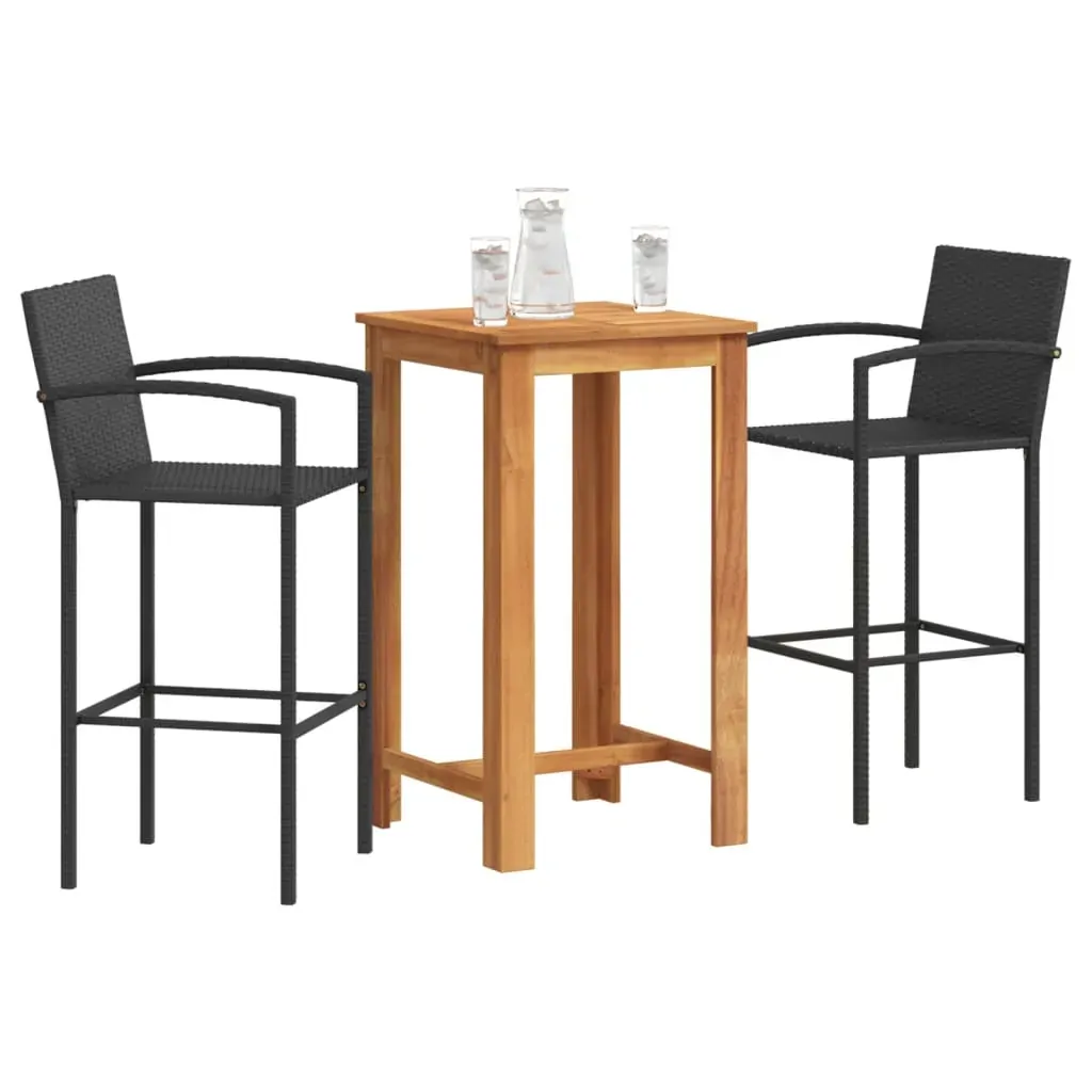 3 Piece Garden Bar Set Black Solid Wood Acacia and Poly Rattan 3 Piece Garden Bar Set Black Solid Wood Acacia and Poly Rattan