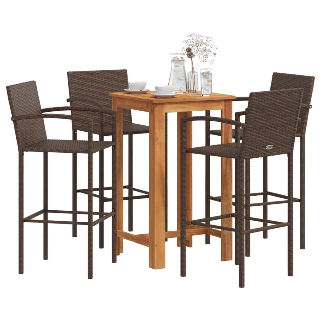 5 Piece Garden Bar Set Brown Solid Wood Acacia and Poly Rattan 5 Piece Garden Bar Set Brown Solid Wood Acacia and Poly Rattan