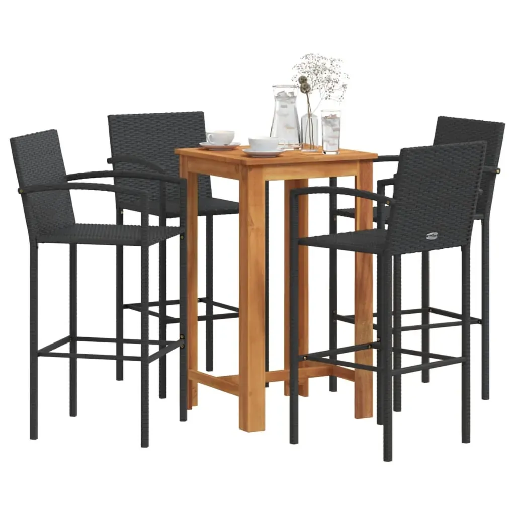 5 Piece Garden Bar Set Black Solid Wood Acacia and Poly Rattan 5 Piece Garden Bar Set Black Solid Wood Acacia and Poly Rattan