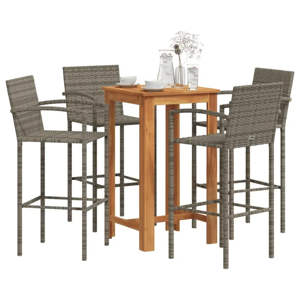 5 Piece Garden Bar Set Grey Solid Wood Acacia and Poly Rattan 5 Piece Garden Bar Set Grey Solid Wood Acacia and Poly Rattan