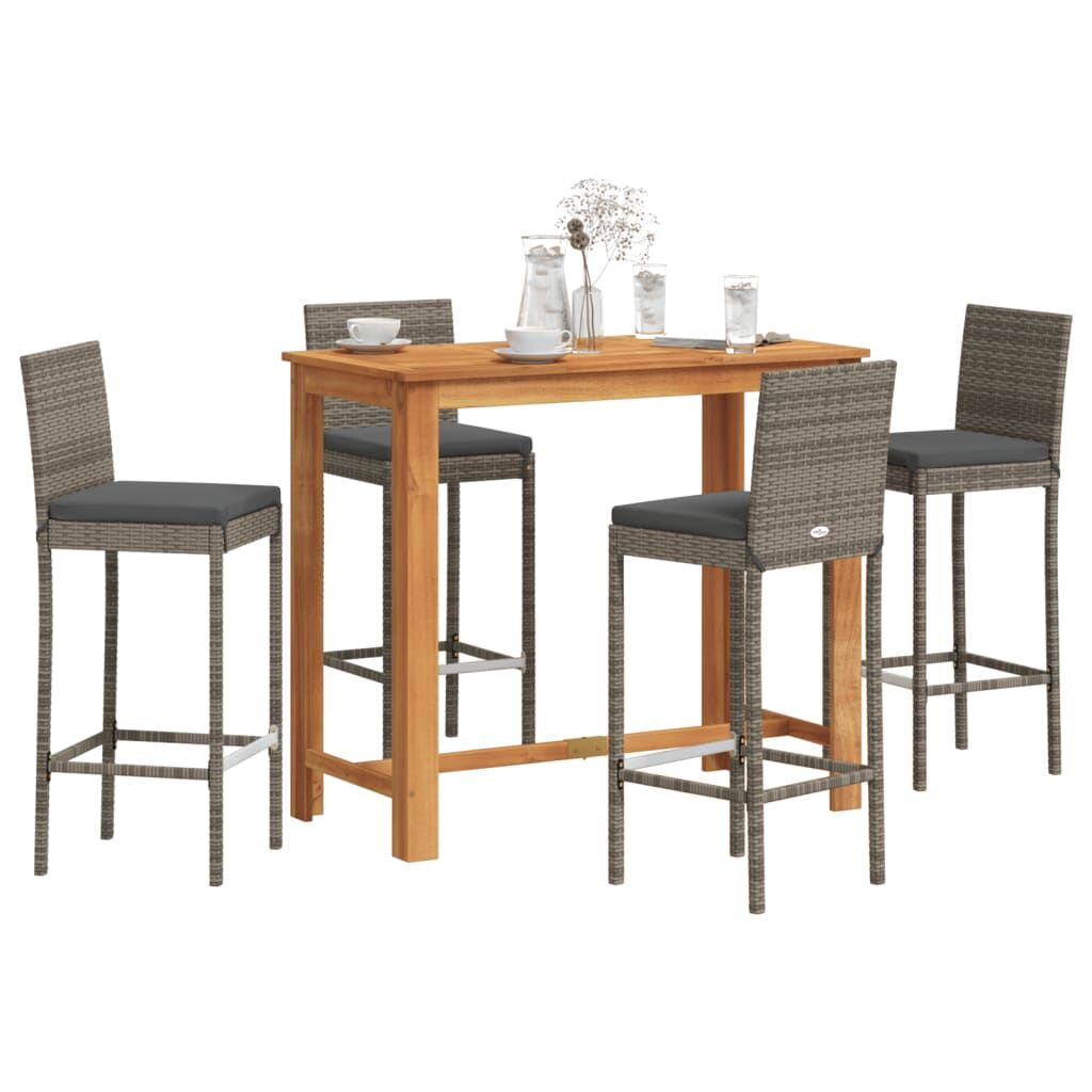 5 Piece Garden Bar Set Grey Solid Wood Acacia and Poly Rattan 5 Piece Garden Bar Set Grey Solid Wood Acacia and Poly Rattan