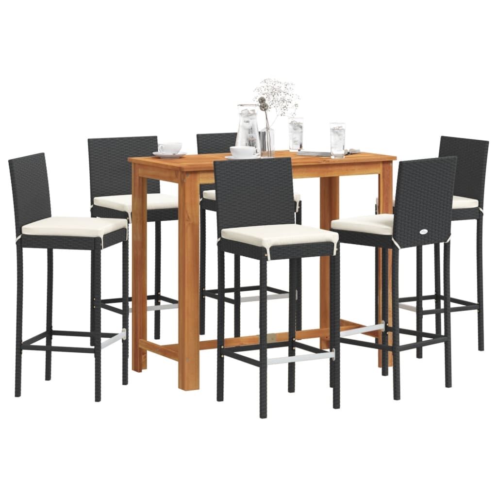7 Piece Garden Bar Set Black Solid Wood Acacia and Poly Rattan 7 Piece Garden Bar Set Black Solid Wood Acacia and Poly Rattan