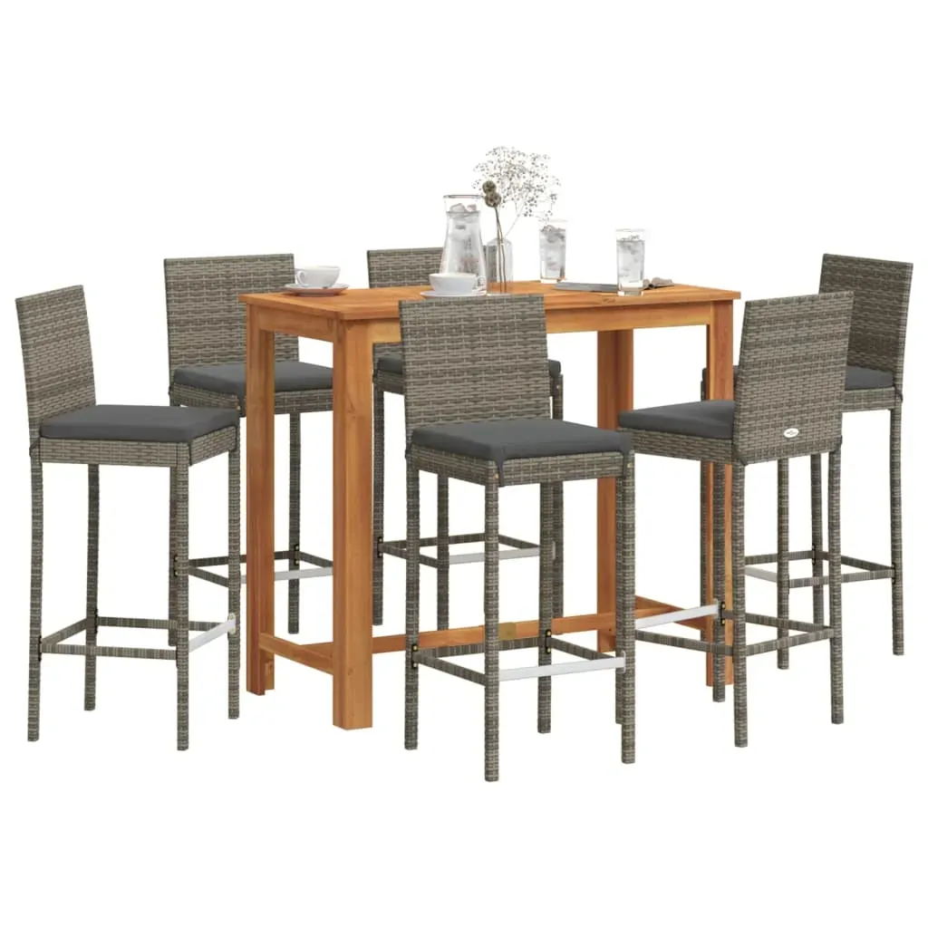 7 Piece Garden Bar Set Grey Solid Wood Acacia and Poly Rattan 7 Piece Garden Bar Set Grey Solid Wood Acacia and Poly Rattan