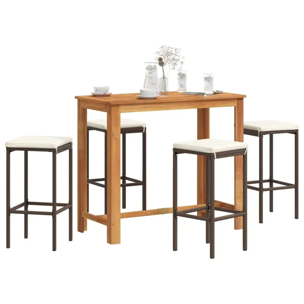 5 Piece Garden Bar Set Brown Solid Wood Acacia and Poly Rattan 5 Piece Garden Bar Set Brown Solid Wood Acacia and Poly Rattan