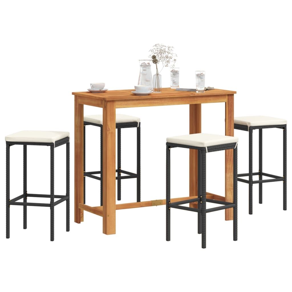 5 Piece Garden Bar Set Black Solid Wood Acacia and Poly Rattan 5 Piece Garden Bar Set Black Solid Wood Acacia and Poly Rattan