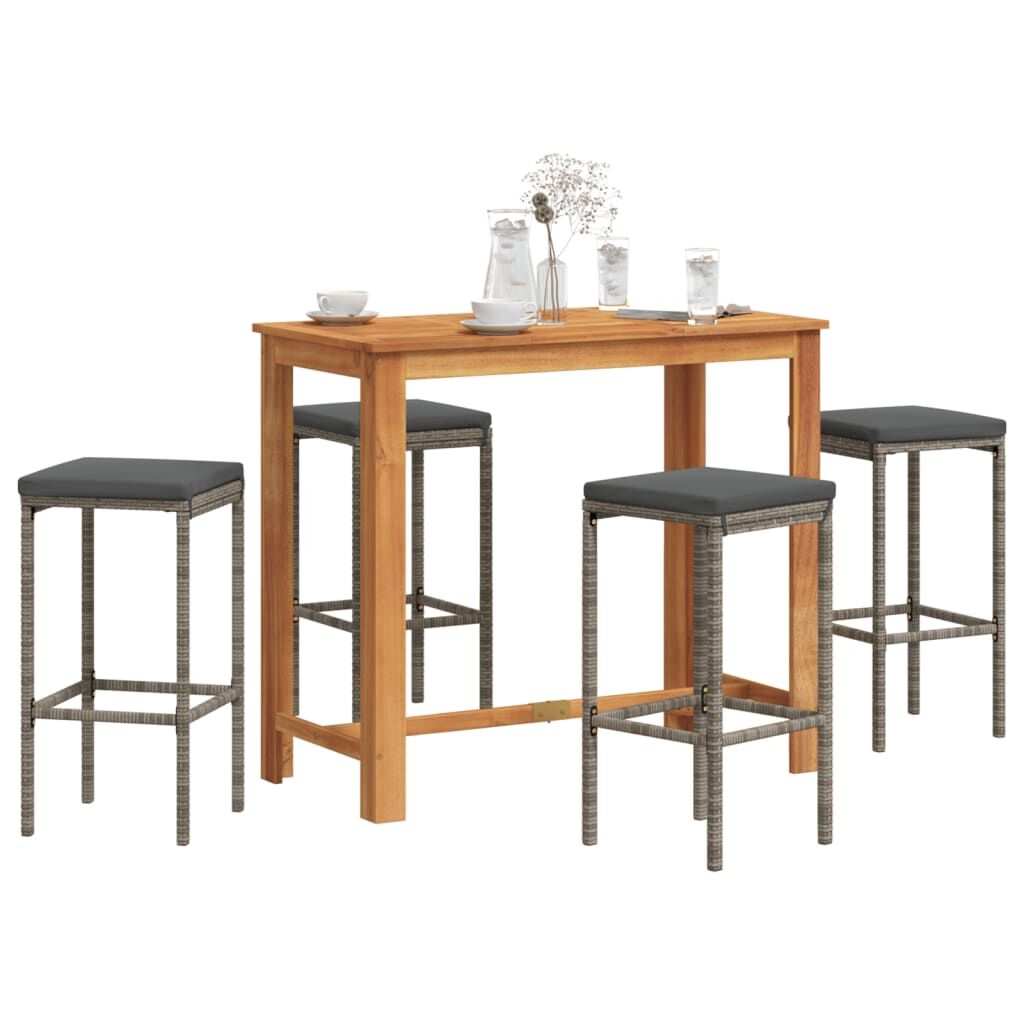 5 Piece Garden Bar Set Grey Solid Wood Acacia and Poly Rattan 5 Piece Garden Bar Set Grey Solid Wood Acacia and Poly Rattan