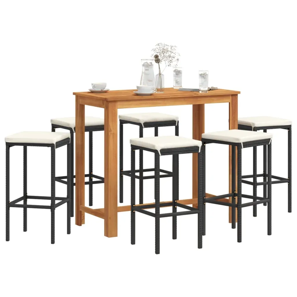 7 Piece Garden Bar Set Black Solid Wood Acacia and Poly Rattan 7 Piece Garden Bar Set Black Solid Wood Acacia and Poly Rattan