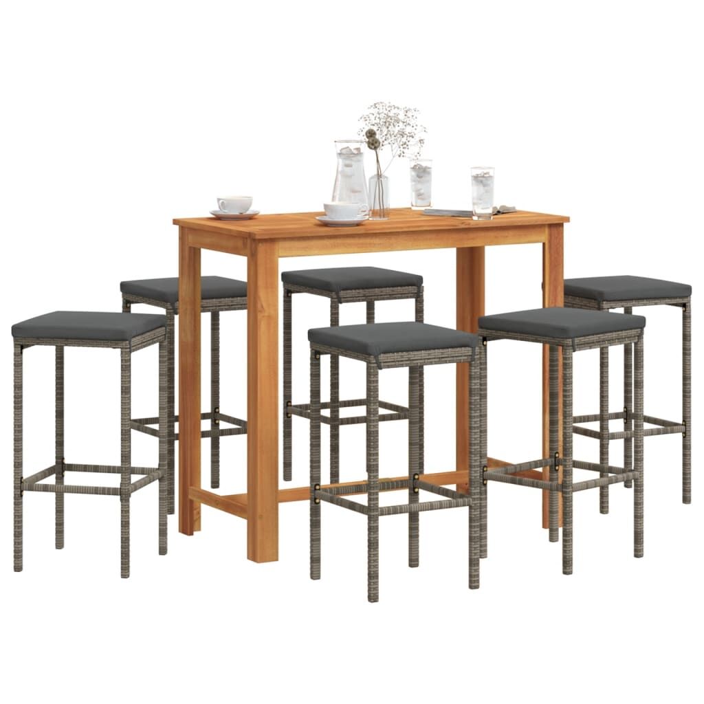 7 Piece Garden Bar Set Grey Solid Wood Acacia and Poly Rattan 7 Piece Garden Bar Set Grey Solid Wood Acacia and Poly Rattan