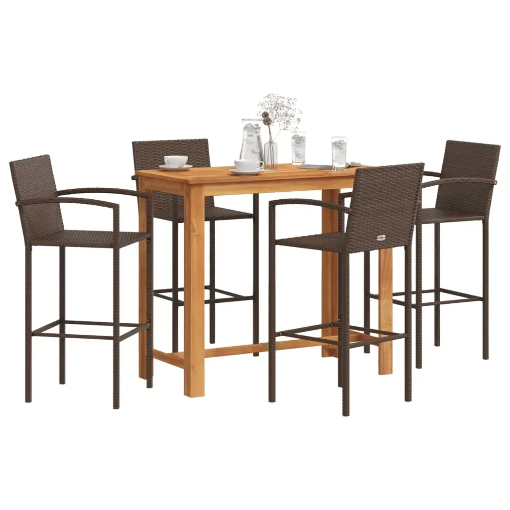 5 Piece Garden Bar Set Brown Solid Wood Acacia and Poly Rattan 5 Piece Garden Bar Set Brown Solid Wood Acacia and Poly Rattan