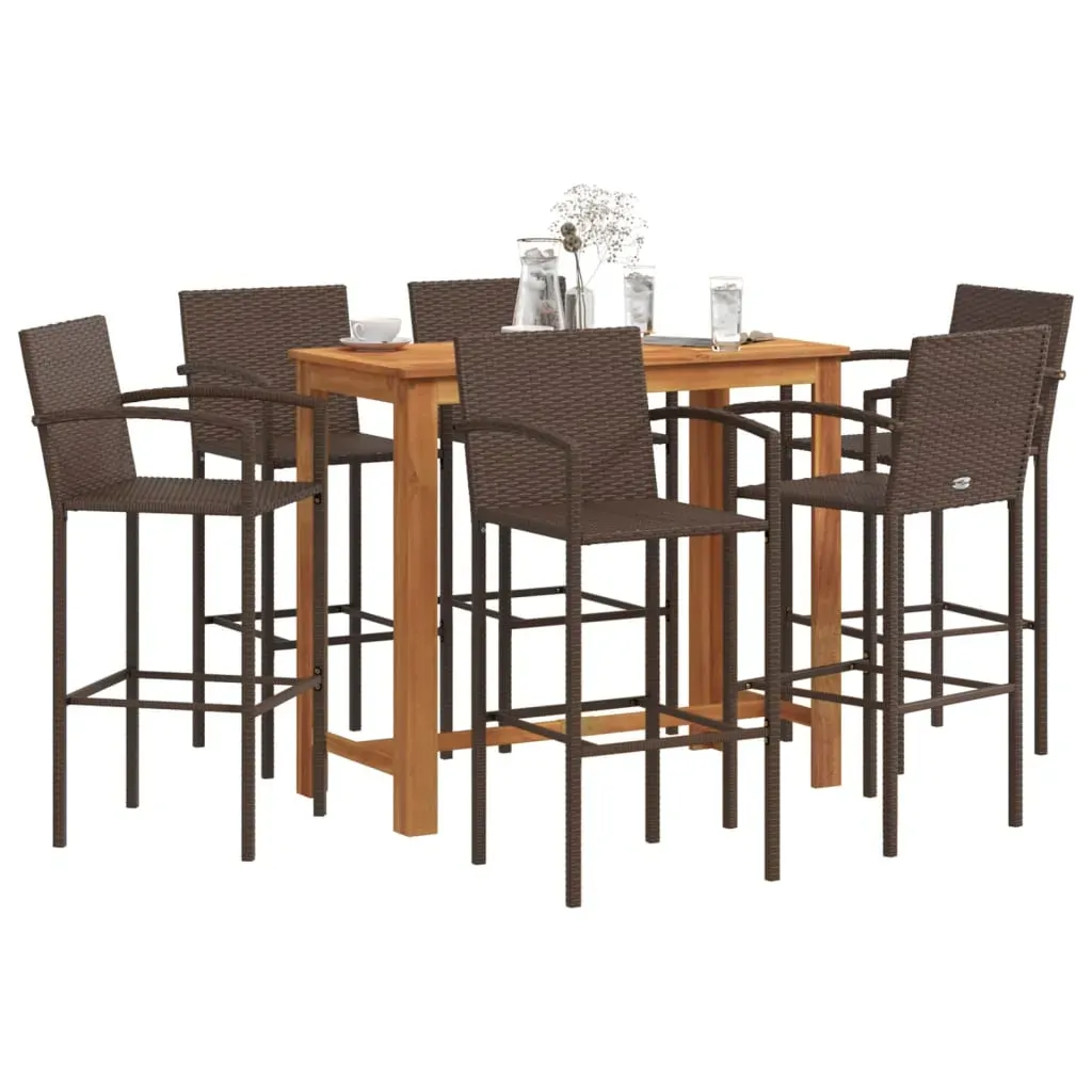 7 Piece Garden Bar Set Brown Solid Wood Acacia and Poly Rattan 7 Piece Garden Bar Set Brown Solid Wood Acacia and Poly Rattan