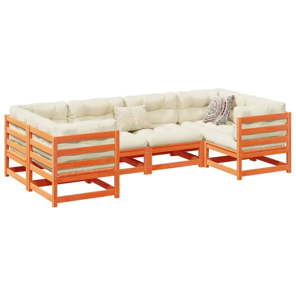 6 Piece Garden Sofa Set with Cushions Wax Brown Solid Wood Pine 6 Piece Garden Sofa Set with Cushions Wax Brown Solid Wood Pine