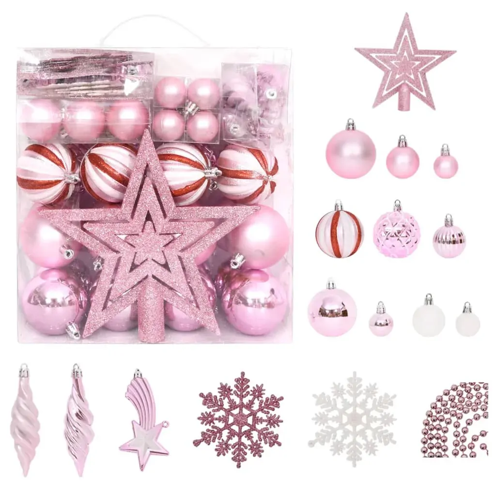 65 Piece Christmas Bauble Set Pink/Red/White 65 Piece Christmas Bauble Set Pink/Red/White