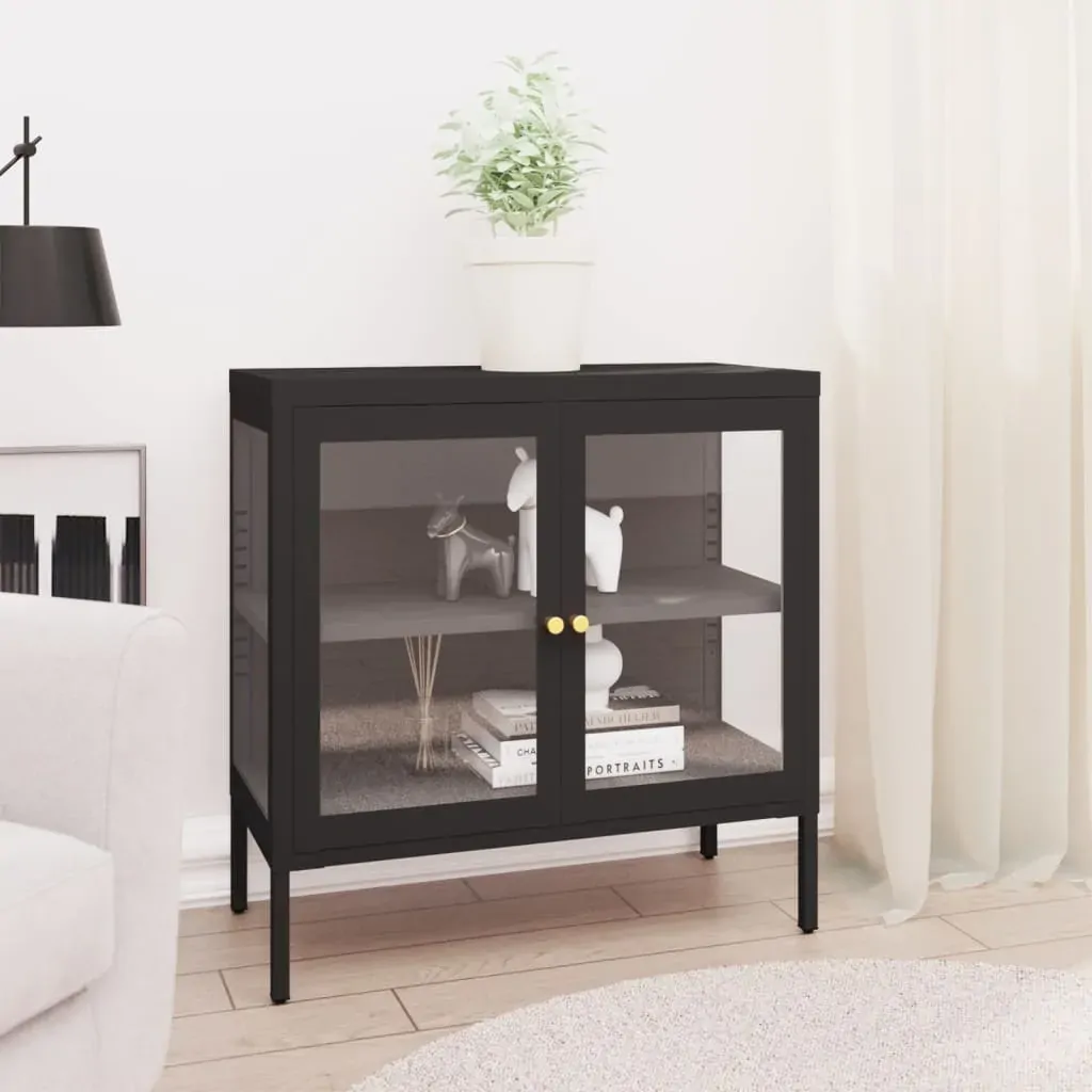 Sideboard Black 70x35x70 cm Steel and Glass Sideboard Black 70x35x70 cm Steel and Glass