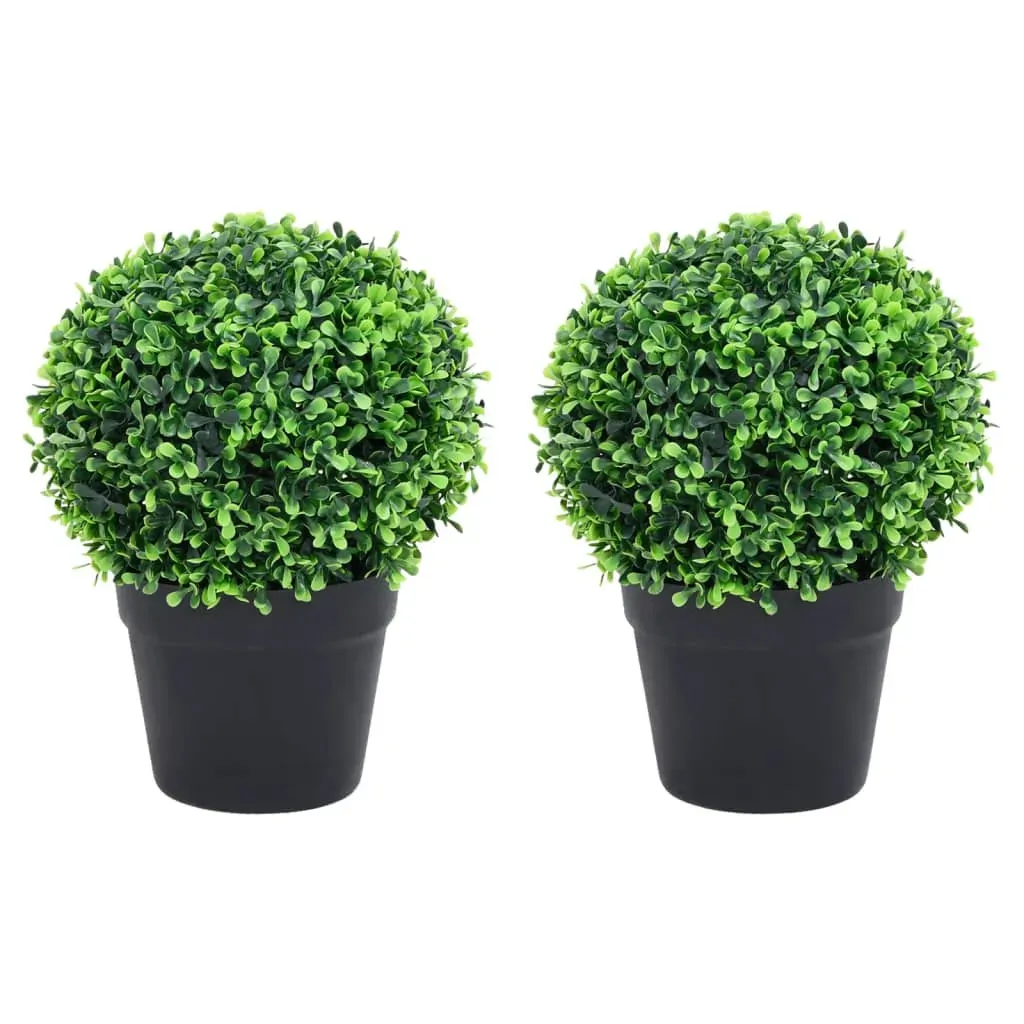 Artificial Boxwood Plants 2 pcs with Pots Ball Shaped Green 27 cm Artificial Boxwood Plants 2 pcs with Pots Ball Shaped Green 27 cm
