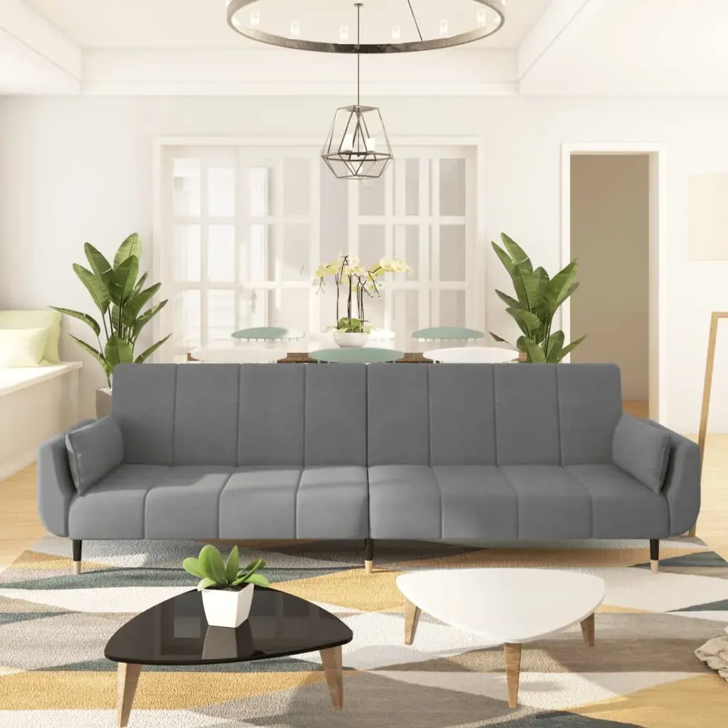 2-Seater Sofa Bed with Two Pillows Light Grey Velvet 2-Seater Sofa Bed with Two Pillows Light Grey Velvet