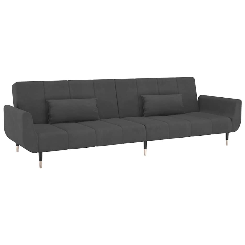 2-Seater Sofa Bed with Two Pillows Dark Grey Velvet 2-Seater Sofa Bed with Two Pillows Dark Grey Velvet