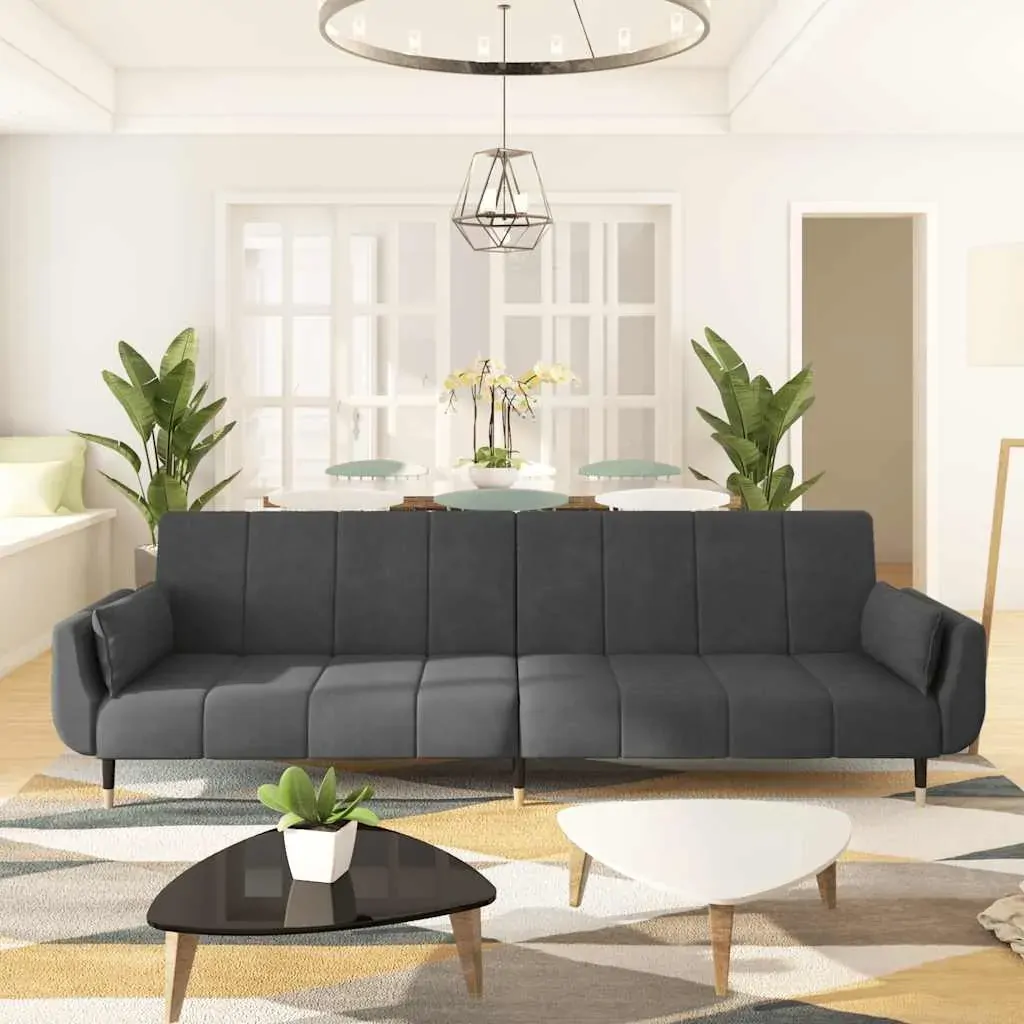 2-Seater Sofa Bed with Two Pillows Dark Grey Velvet 2-Seater Sofa Bed with Two Pillows Dark Grey Velvet