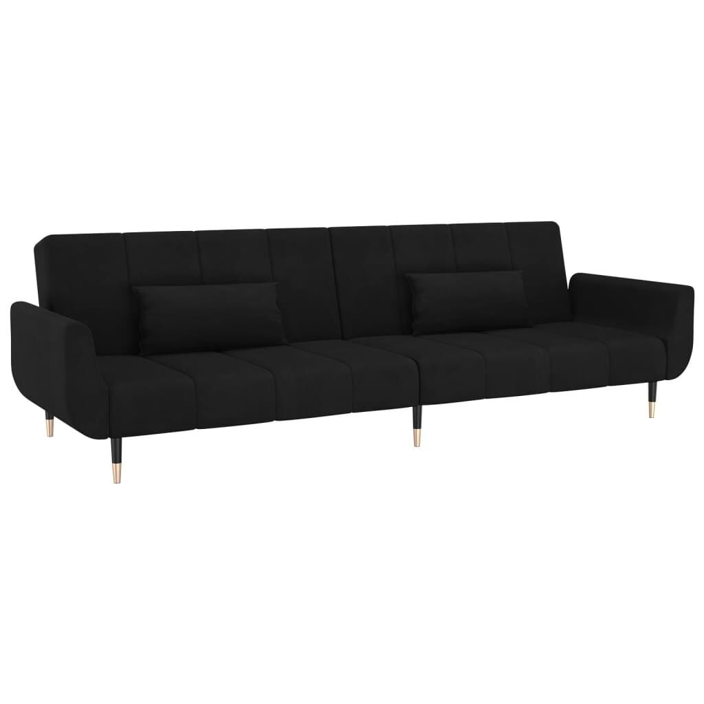 2-Seater Sofa Bed with Two Pillows Black Velvet 2-Seater Sofa Bed with Two Pillows Black Velvet