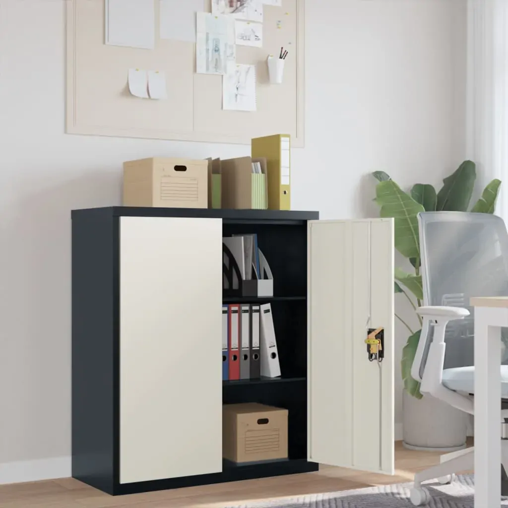 File Cabinet Anthracite and White 90x40x105 cm Steel File Cabinet Anthracite and White 90x40x105 cm Steel