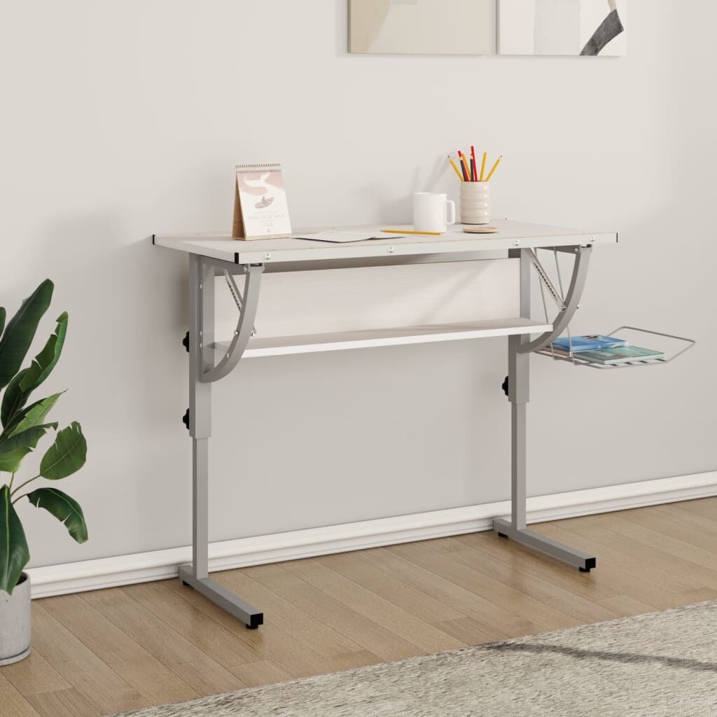 Craft Desk White and Grey 110x53x(58-87) cm Engineered Wood and Steel Craft Desk White and Grey 110x53x(58-87) cm Engineered Wood and Steel
