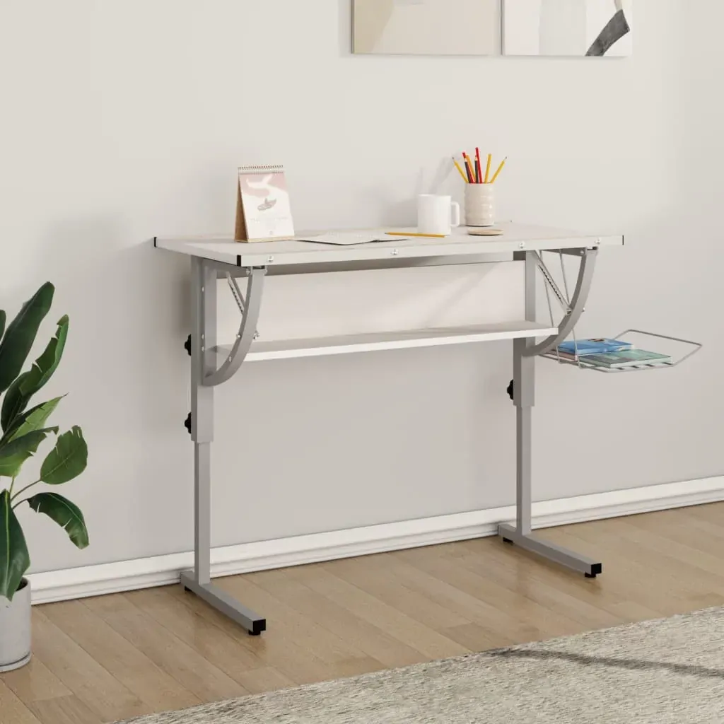 Craft Desk White and Grey 110x53x(58-87) cm Engineered Wood and Steel Craft Desk White and Grey 110x53x(58-87) cm Engineered Wood and Steel