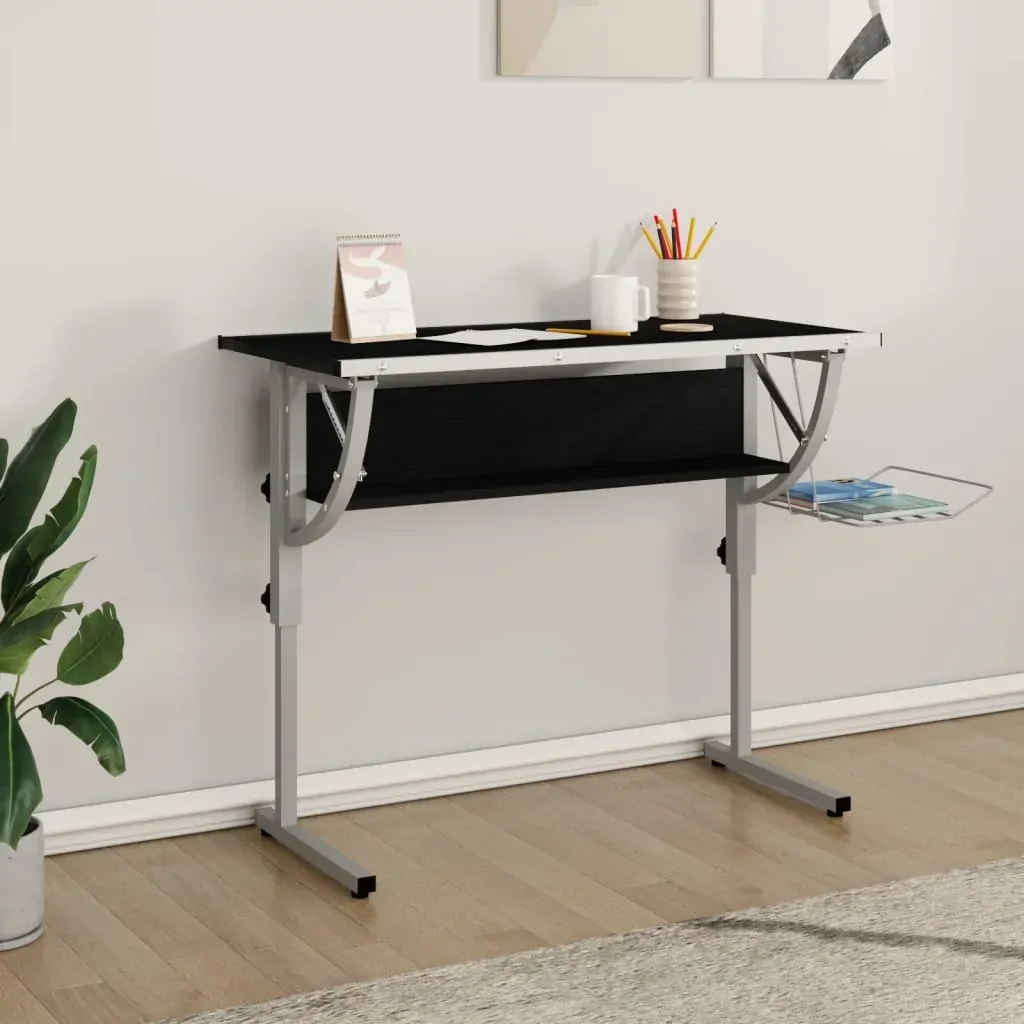 Craft Desk Black and Grey 110x53x(58-87) cm Engineered Wood and Steel Craft Desk Black and Grey 110x53x(58-87) cm Engineered Wood and Steel