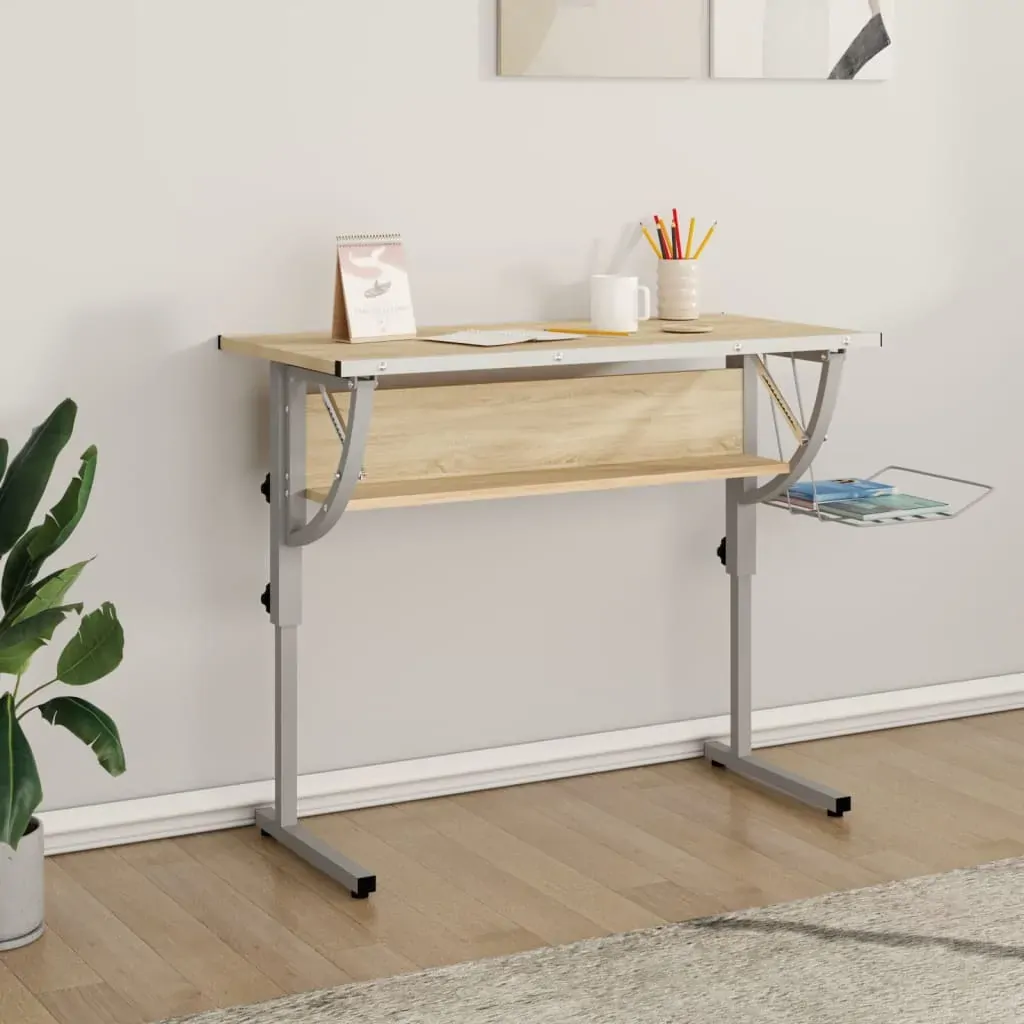 Craft Desk Sonoma Oak and Grey 110x53x(58-87)cm Engineered Wood and Steel Craft Desk Sonoma Oak and Grey 110x53x(58-87)cm Engineered Wood and Steel