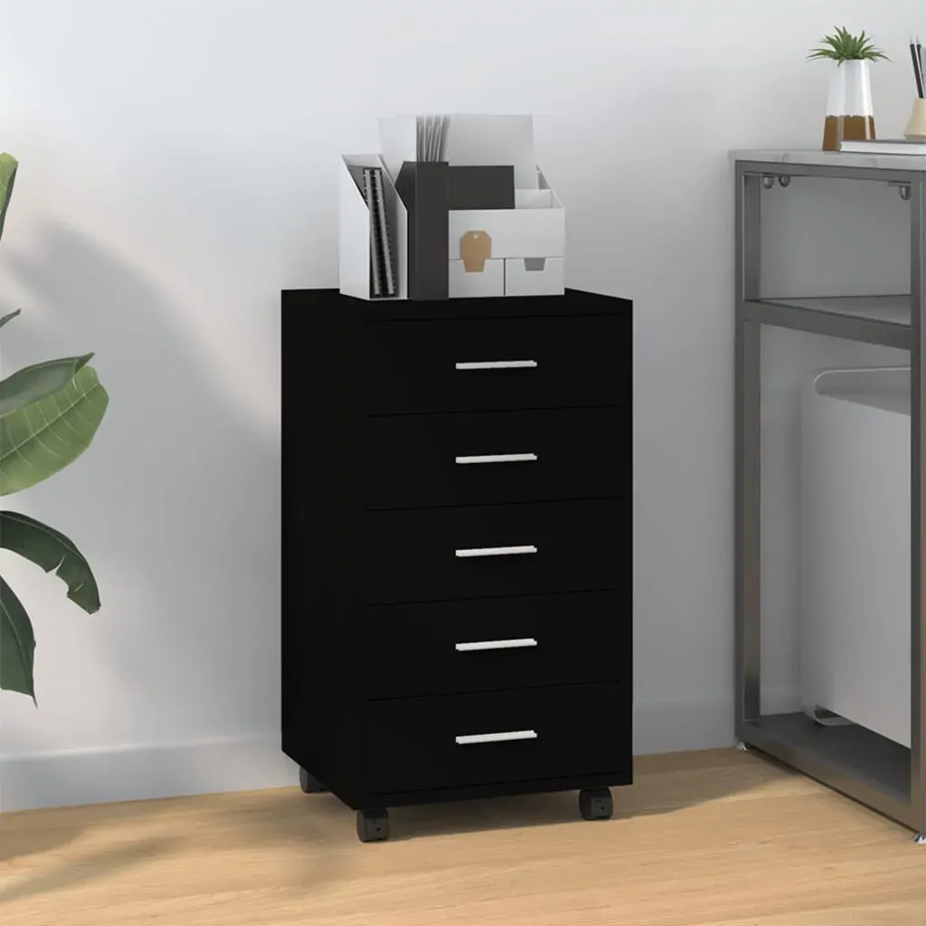 Drawer Cabinet with Castors Black Engineered Wood Drawer Cabinet with Castors Black Engineered Wood