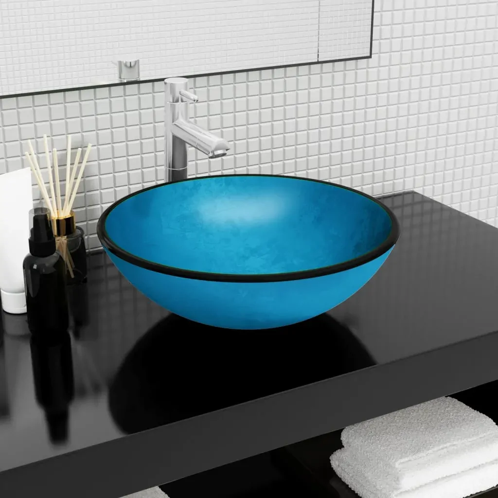 Basin Tempered Glass 42x14 cm Blue Basin Tempered Glass 42x14 cm Blue